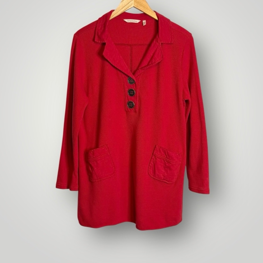 Soft Surroundings Take Two Waffle Knit Tunic Size XL Petite Top Pockets Buttons - Picture 2 of 8